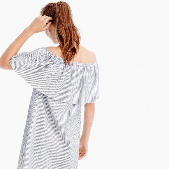 🏷️ SALE - NWT J. Crew Striped Off the Shoulder Dress Coverup Beach Holiday - Picture 2 of 7
